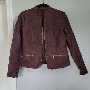 Baccini Brown Leather Jacket with Gold Zippers